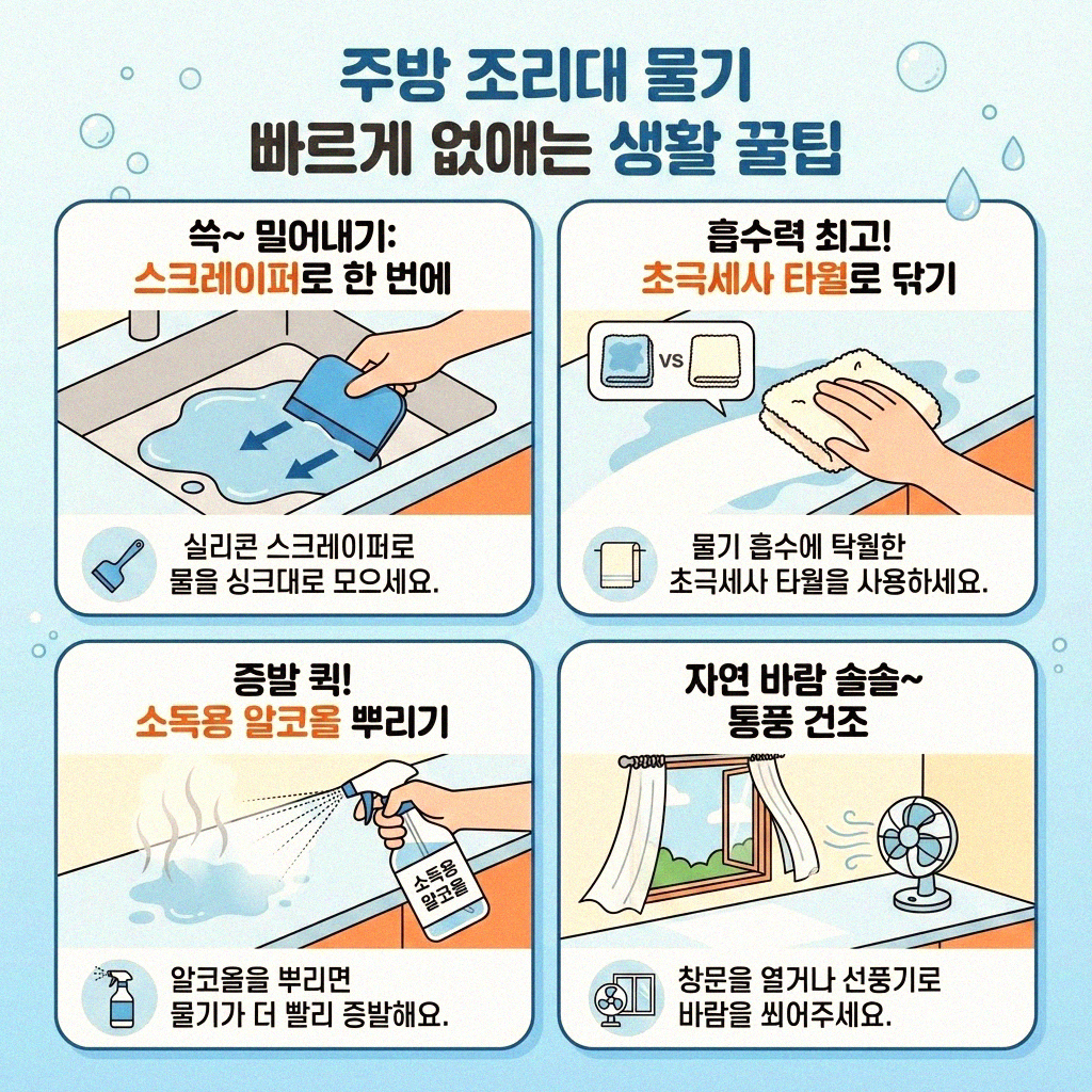 주방 조리대 물기 빠르게 없애는 생활 꿀팁