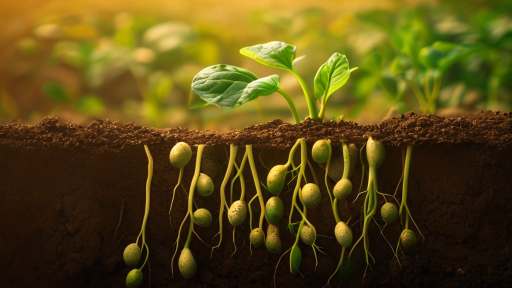 땅속에서 땅콩이 자라나는 모습의 사진