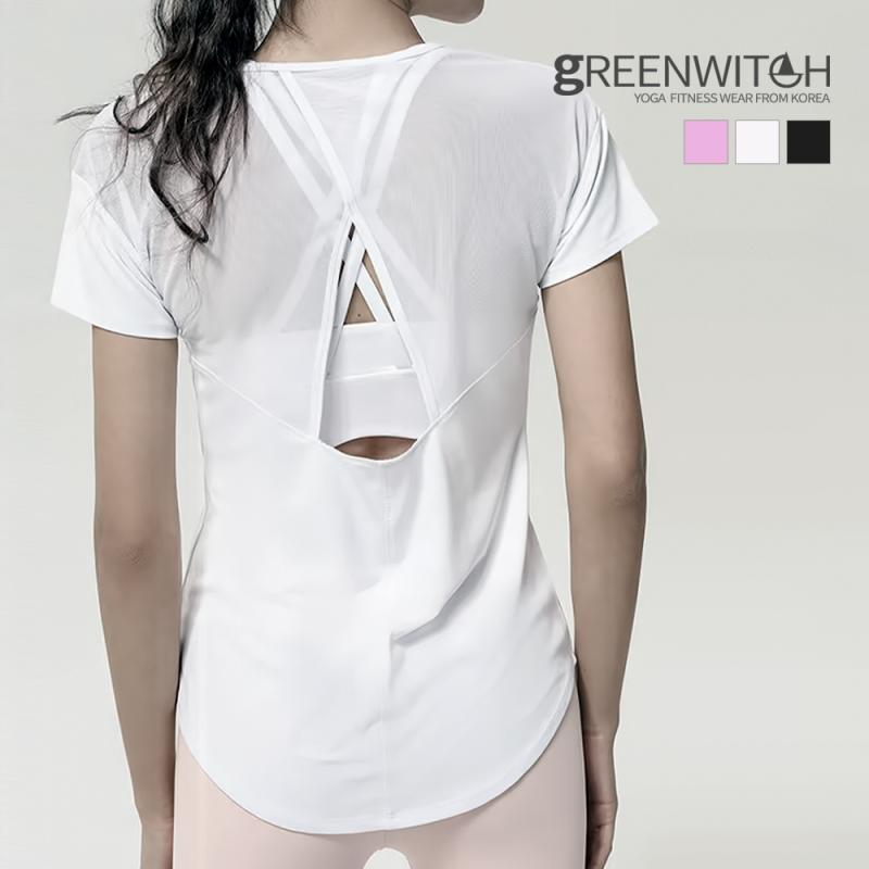 그리니치 메쉬 숄더라인 반팔 커버업티셔츠 필라테스탑 요가복
