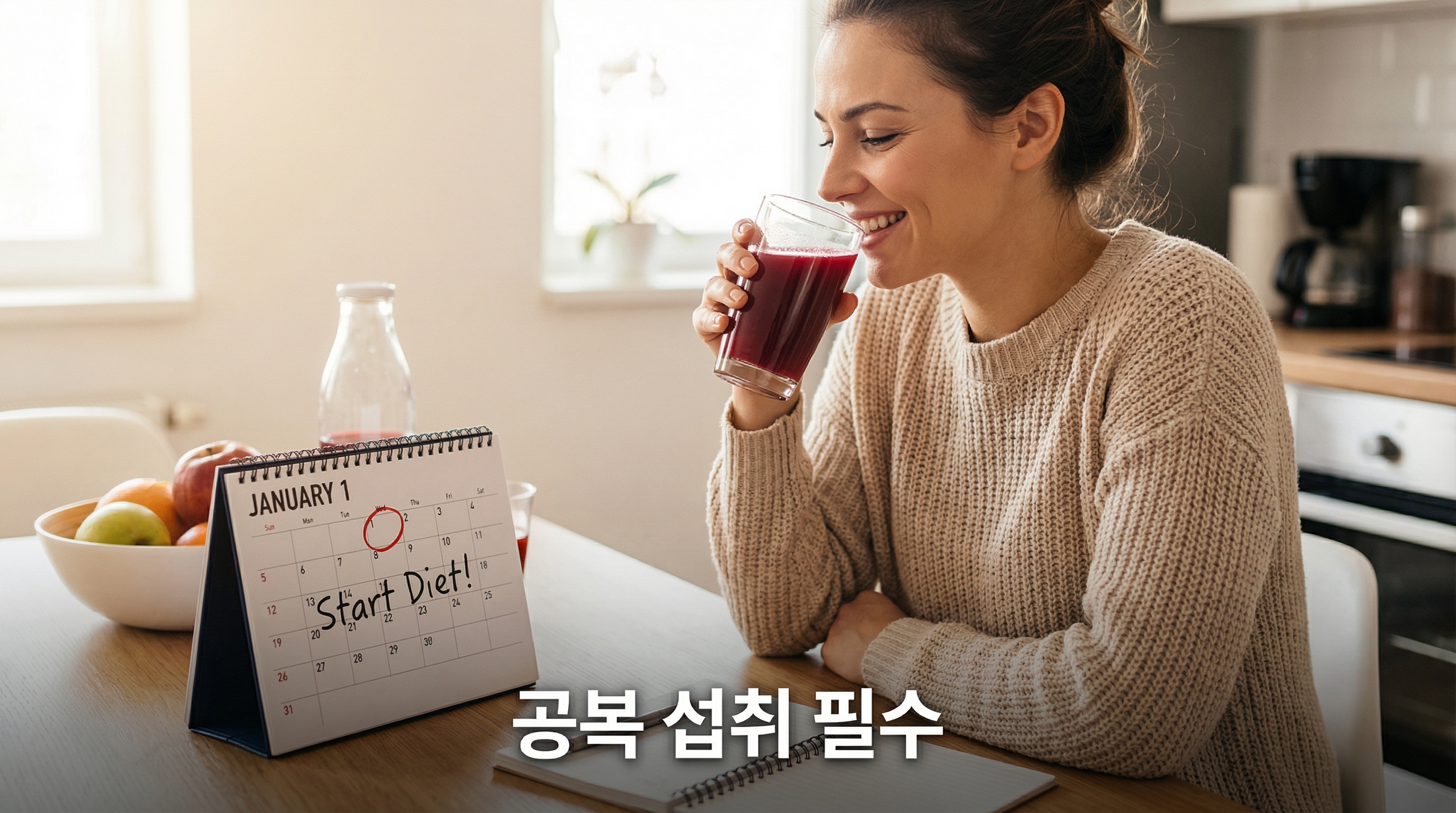 여성이 공복에 ABC 주스를 섭취하고 있는 사진