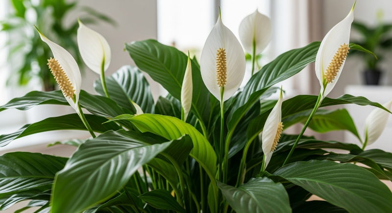 spathiphyllum-glossy-leaves-white-flowers