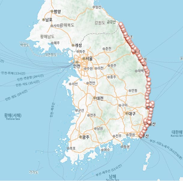코리아둘레길 코스 추천 지도 해파랑길