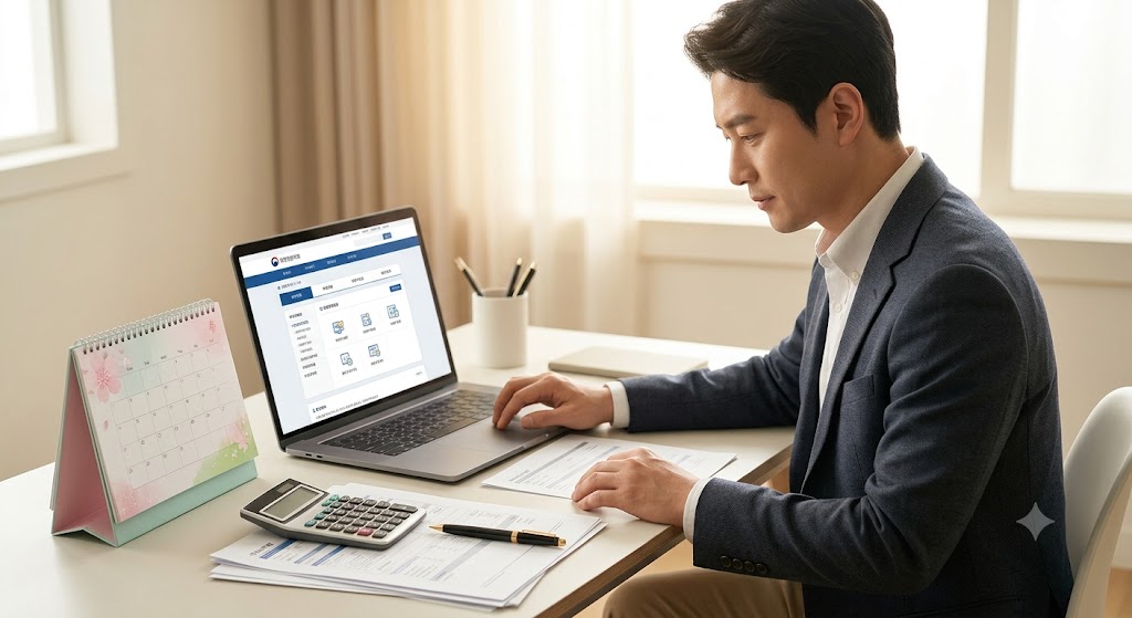 달력과 세금 신고 서류를 활용한 5월 신고 이미지
