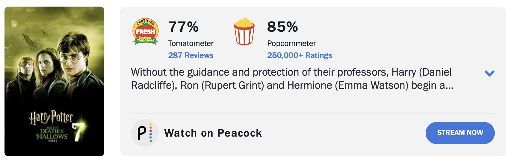 해리 포터와 죽음의 성물 1 로튼 토마토 평점