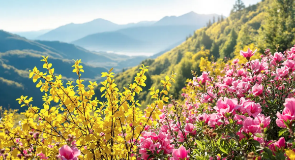 봄꽃-산-개나리-진달래