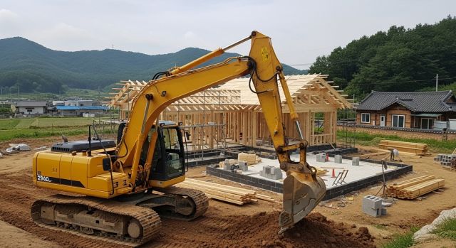 전원주택 건축 공사 중 발생하는 소음과 이웃 민원 상황 이미지