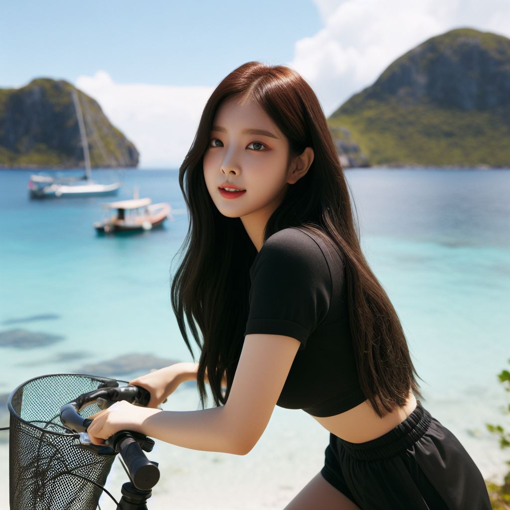 A woman in her 20s riding a bicycle