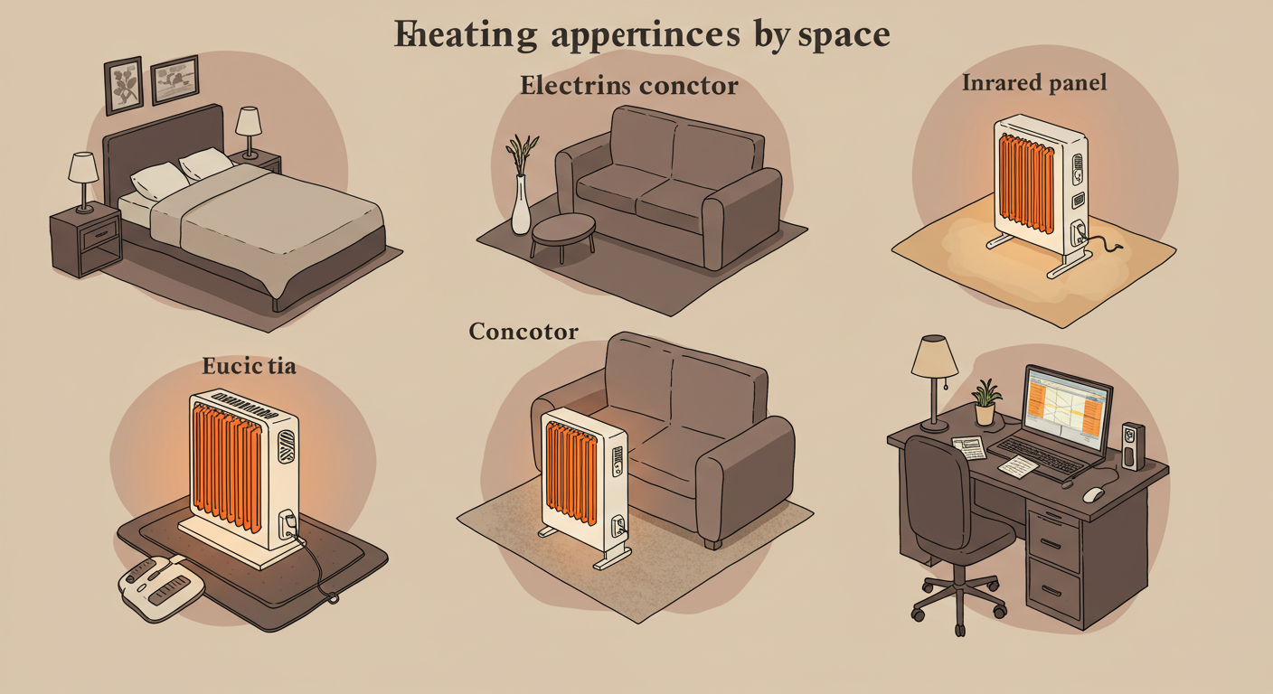 전기세 절약에 효과적인 난방템 5종을 모은 일러스트