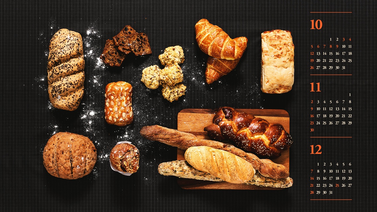 16 빵 모음 어두운배경 B - 2025년11월 노트북배경화면