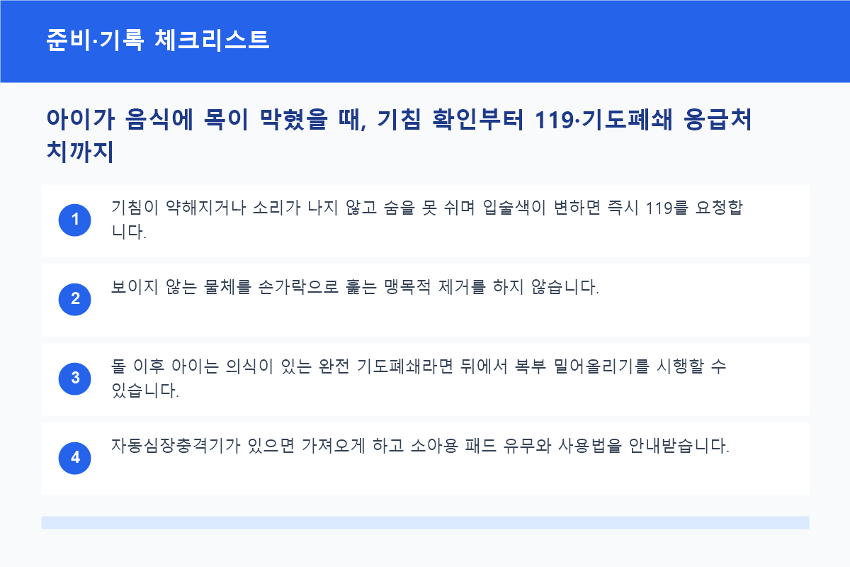 기침&middot;호흡&middot;의식 확인과 119 신고 체크리스트