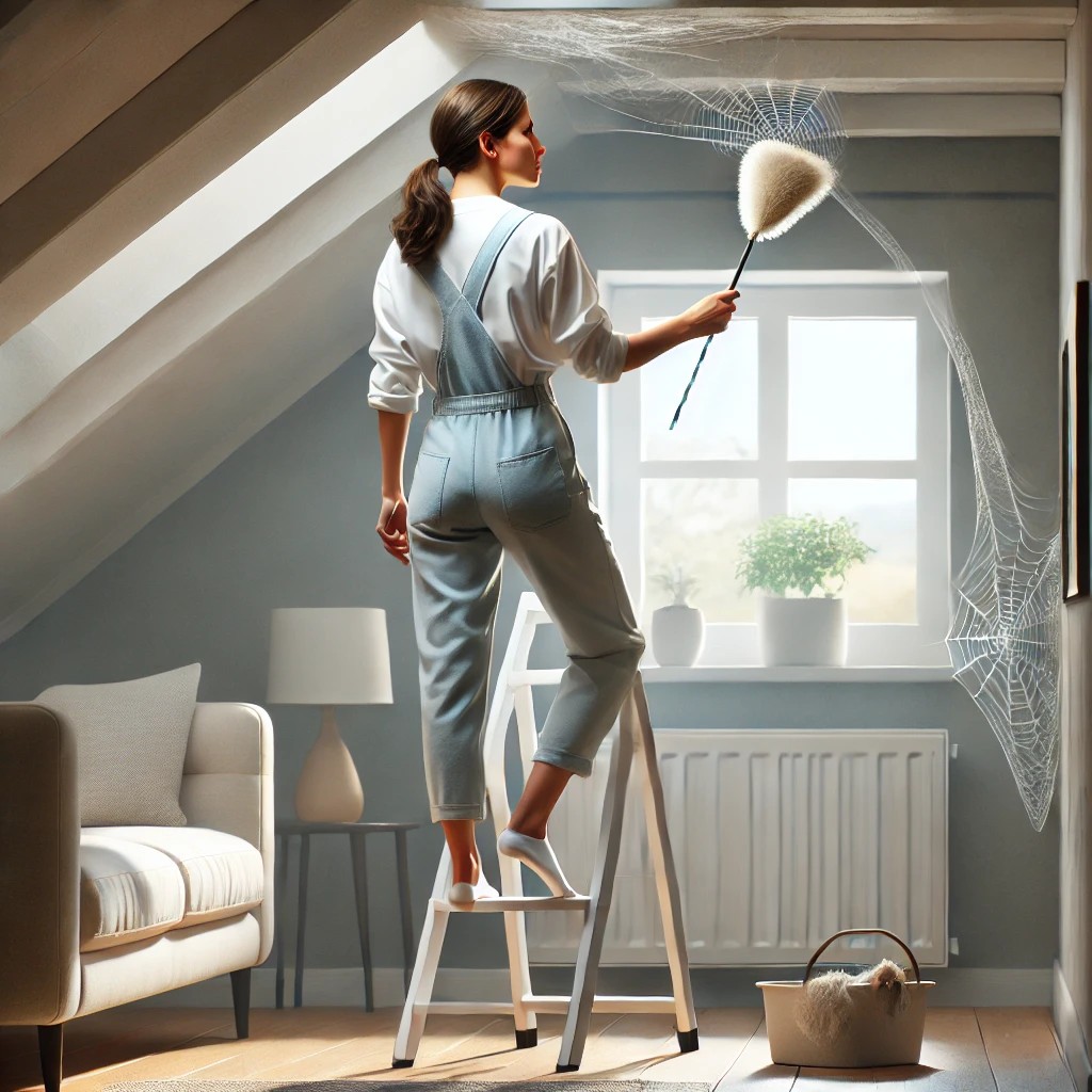 거미줄을 치우는 사진