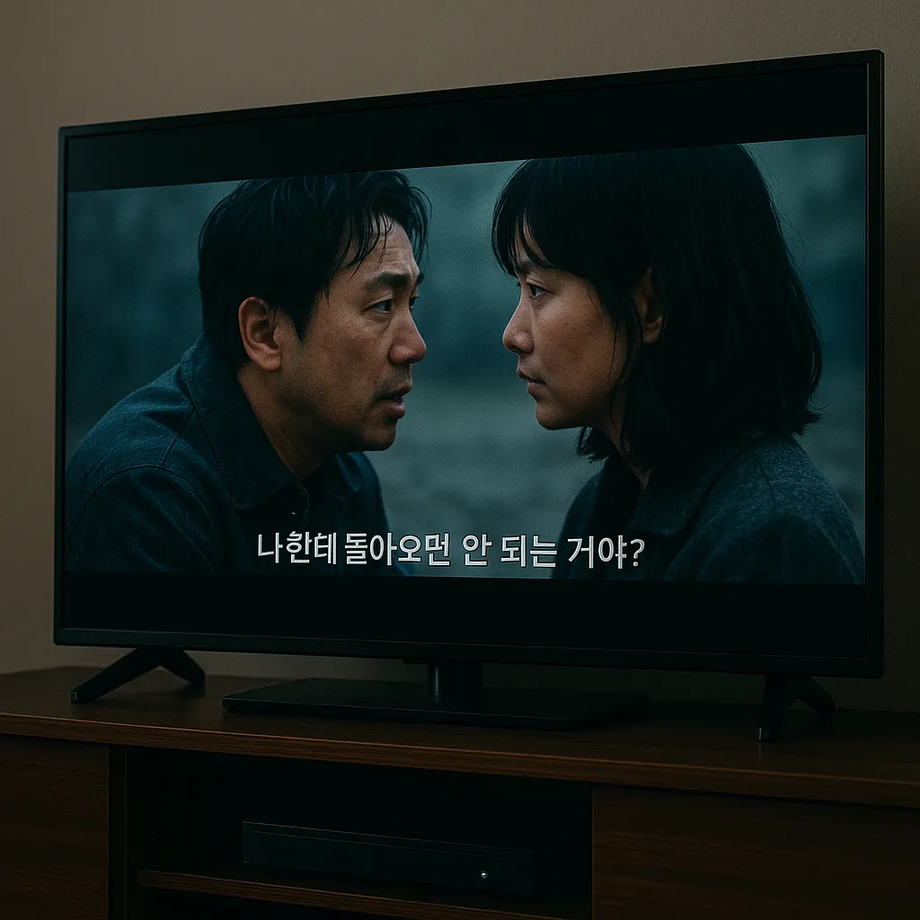 한국 영화 장면과 자막이 나온 TV 화면
