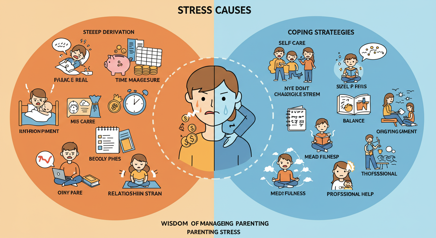 육아로 인한 부모의 스트레스 원인과 극복 방법 관련 그림