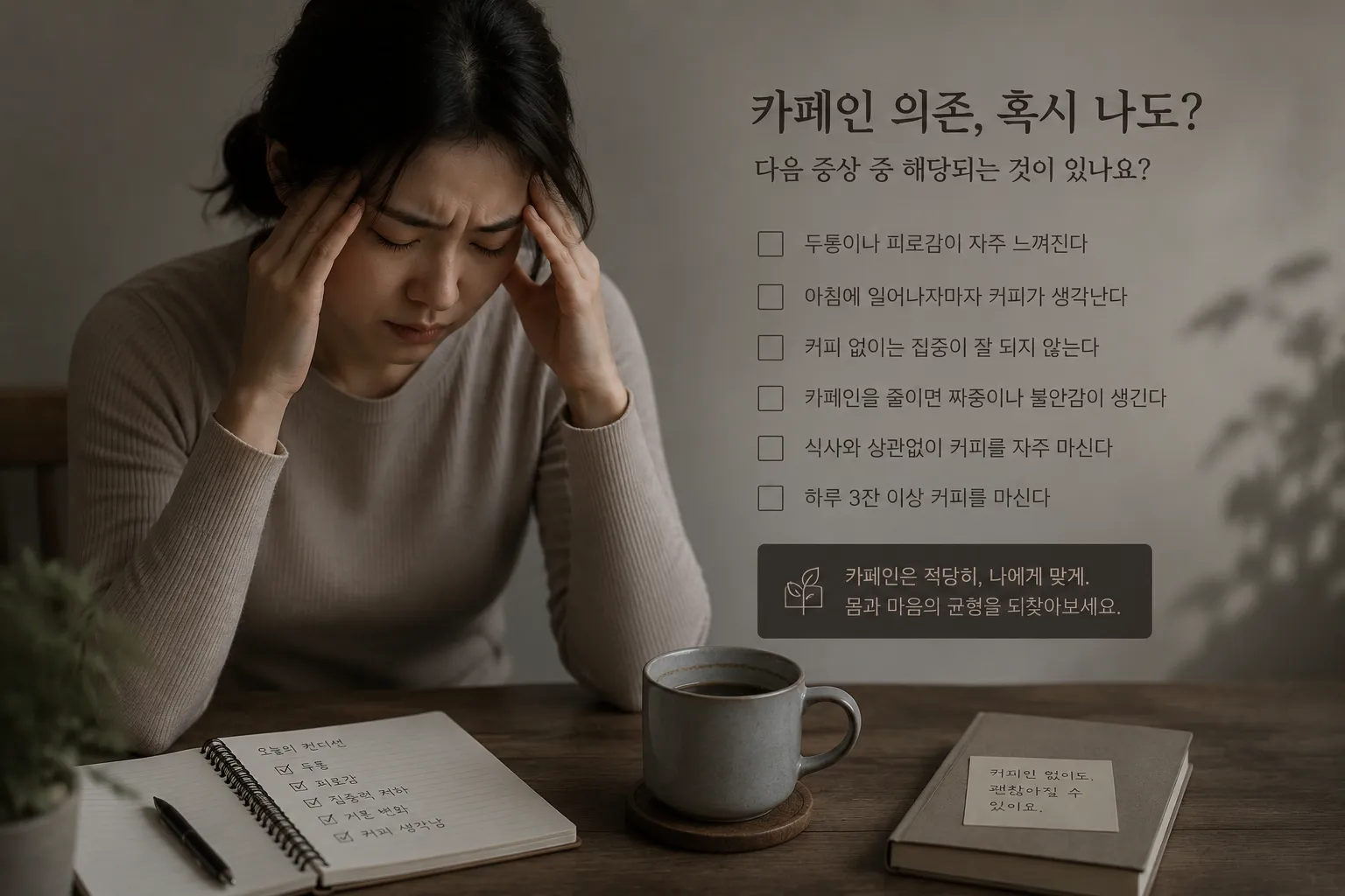 카페인 의존과 금단증상을 점검하는 모습