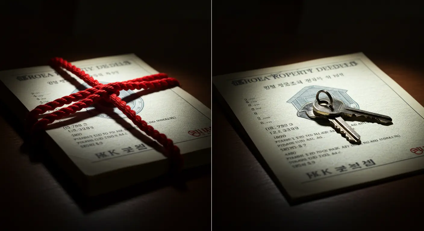 압류된 공유지분 대출로 문제가 해결되기 전과 후를 비교하는 이미지