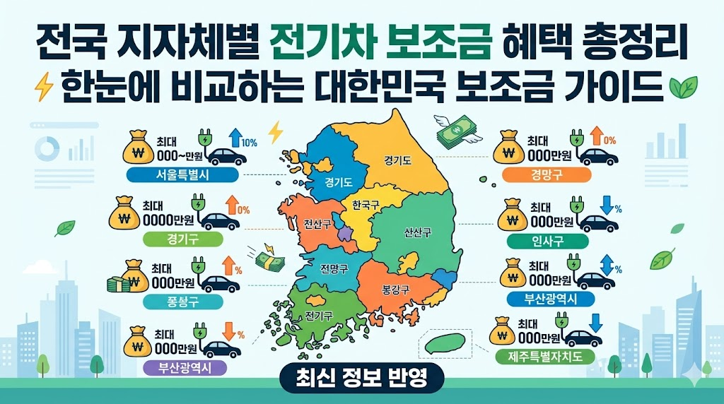 대한민국 지도와 보조금 아이콘이 결합된 전국 지자체별 혜택 인포그래픽 썸네일
