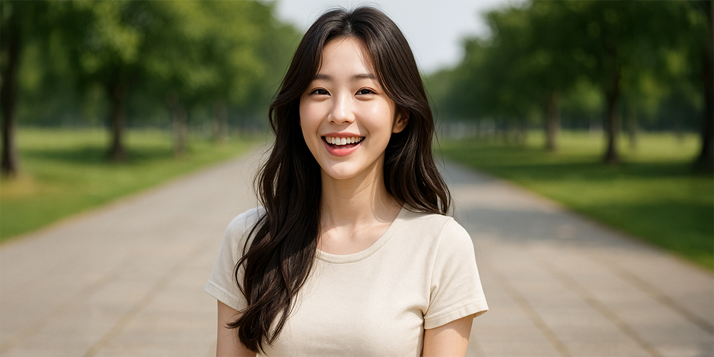 낫 선 곳에서 웃고 있는 사람