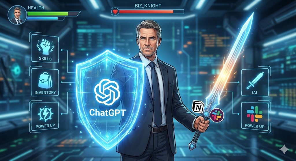 위에서 언급한 6가지 툴의 로고가 박힌 방패나 아이템을 장착하는 모습의 인포그래픽