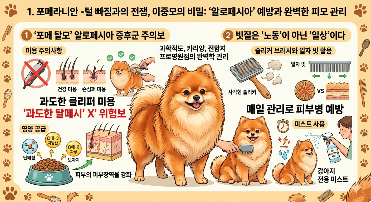 포메라니안- 털 빠짐과의 전쟁 예방과 피모관리