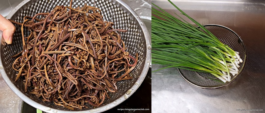 고사리나물 재료 (불린 고사리, 쪽파) 사진