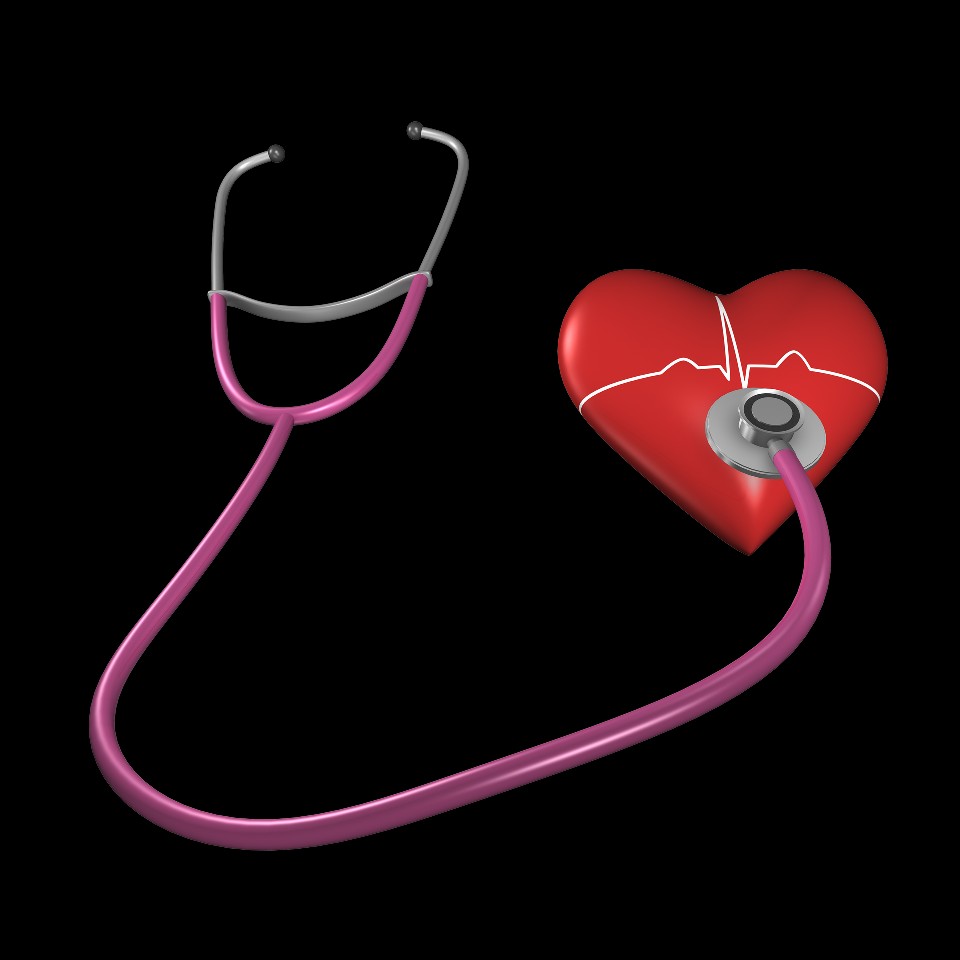하트 모양 심장에 연결된 청진기 사진