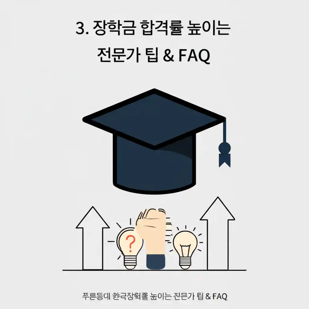 푸른등대 한국장학재단 홈페이지, 장학금 합격률 높이는 전문가 팁과 FAQ를 담은 화면.
