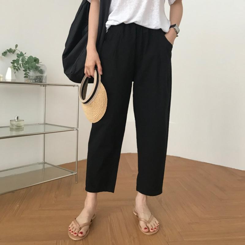 면 마 배기 바지 린넨 스판 여자 팬츠