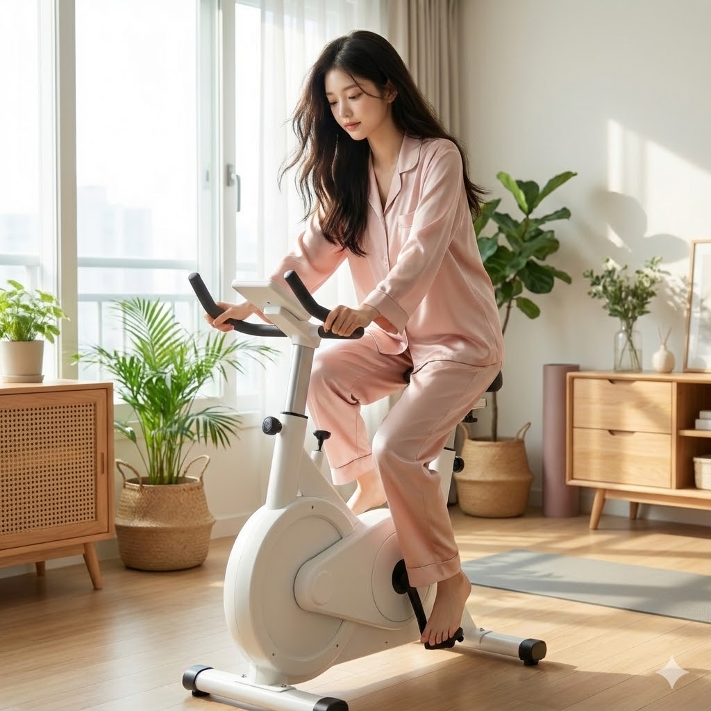 아침에 일어나 공복에 사이클 타는 사진