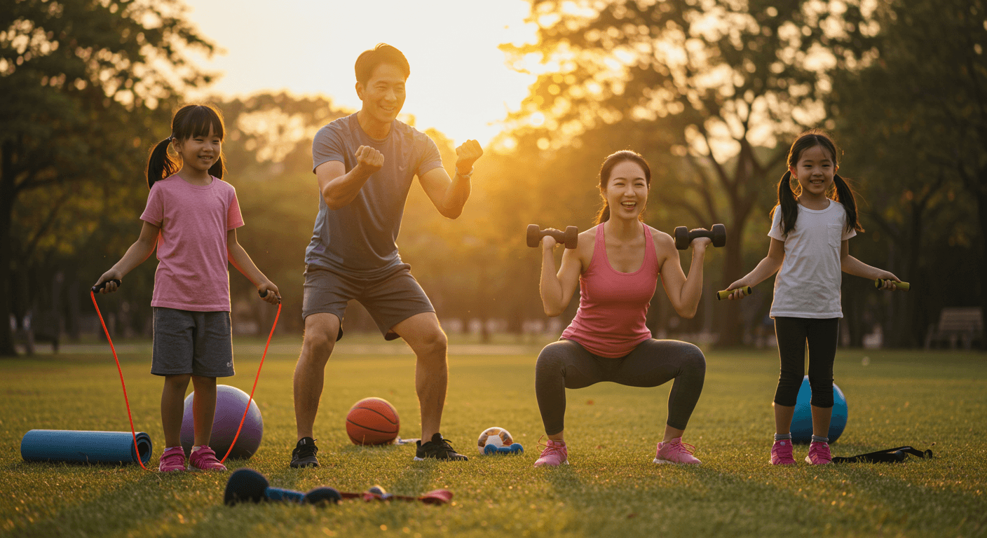 가족이 스포츠 활동을 함께 즐기며 건강한 생활을 다짐하는 장면 3