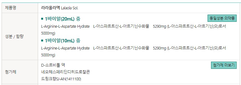 라라올라액 성분과 함량 정보