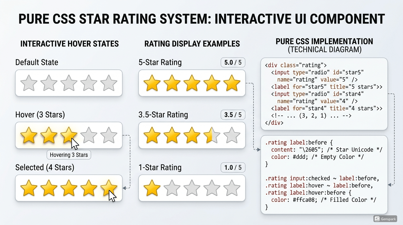 CSS 별점 위젯 만들기 완벽 가이드 &ndash; JS 없이 순수 CSS로 리뷰 블로그에 별점 삽입하는 법 4단계 참조 이미지