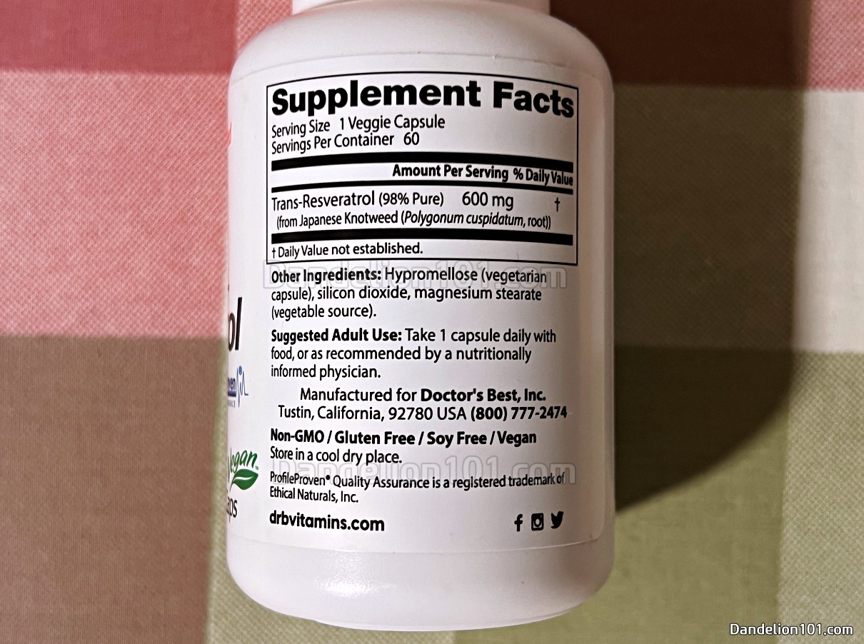 닥터스 베스트 트랜스-레스베라트롤 600 성분 정보, 섭취방법
