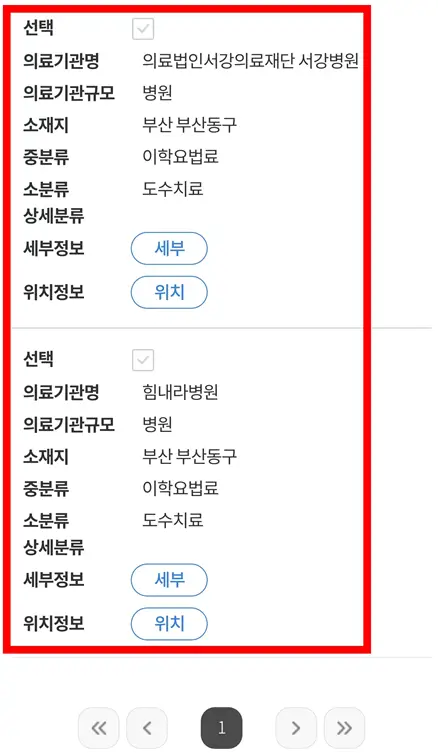 비급여-진료병원-검색-결과