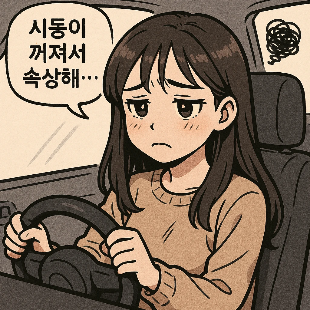 시동이-꺼져-속상해하는-여자의-모습