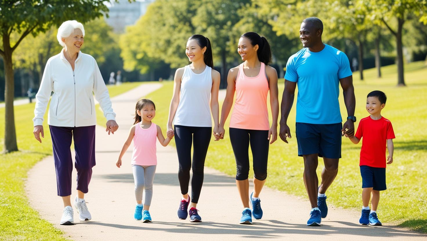 걷기운동하는 가족의 그림