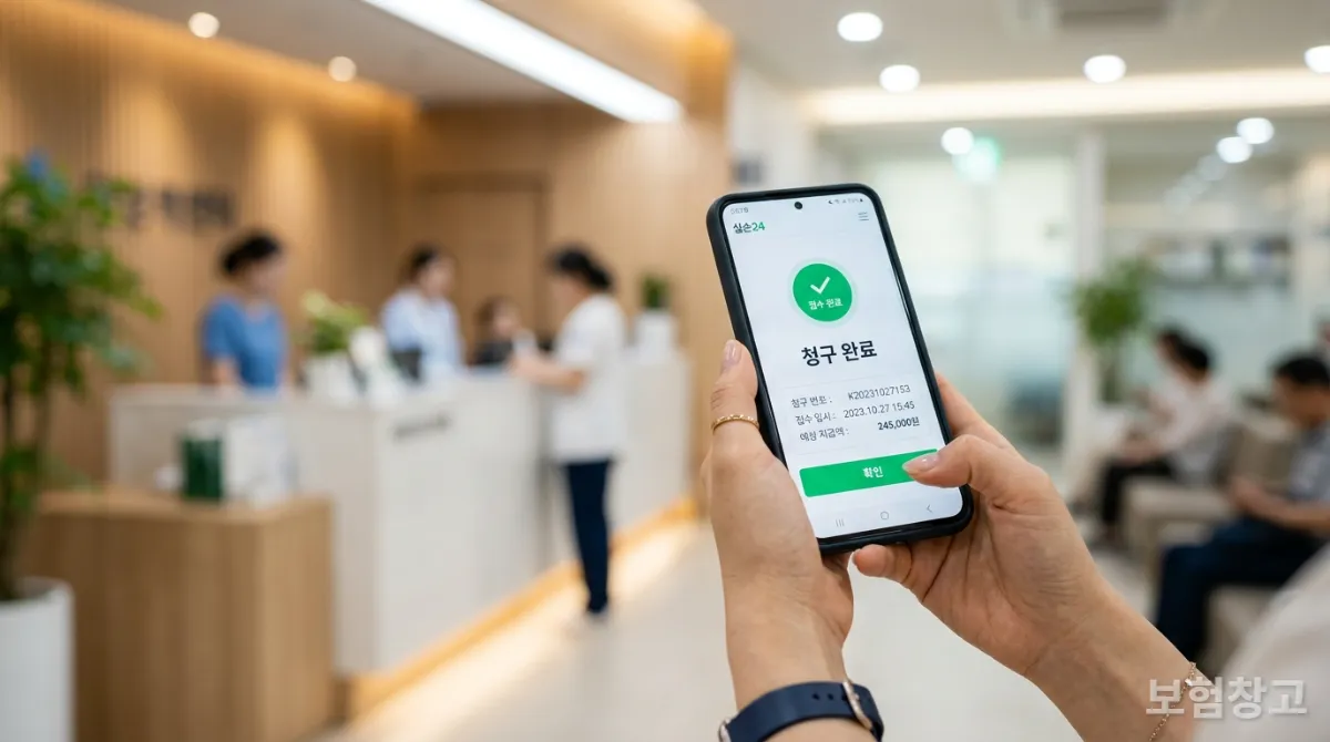 스마트폰 앱으로 실손보험을 간편하게 청구하는 모습