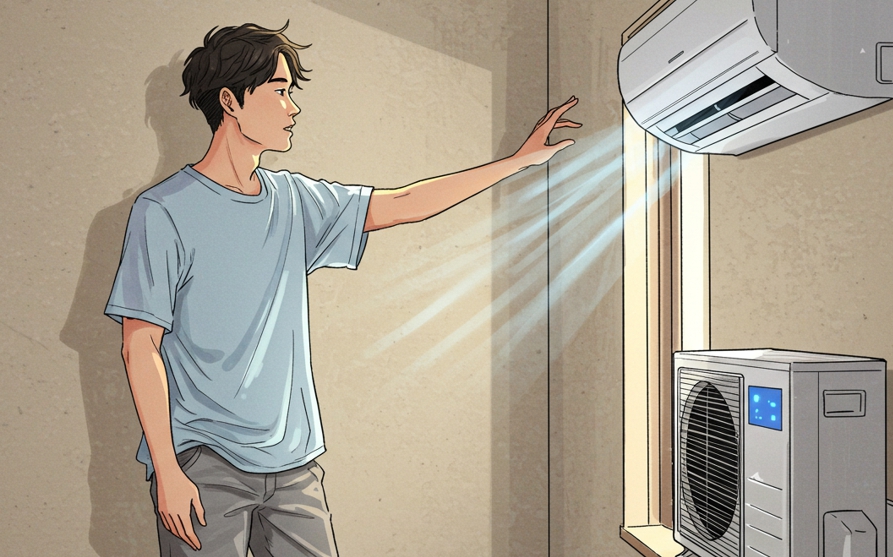 에어컨 아래에 있는 남자-시진