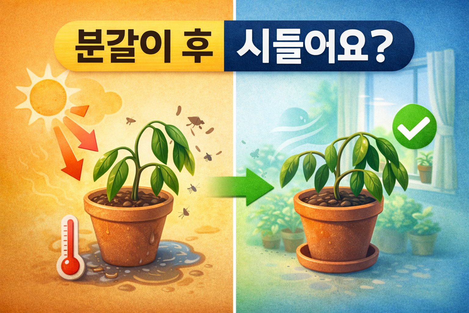 분갈이 후 시들어요: 원인 8가지와 살리는 순서