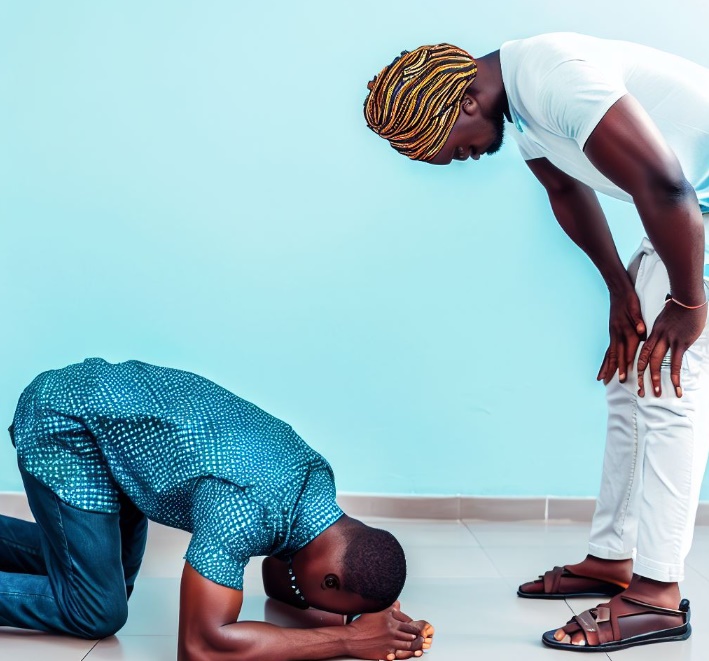 비겁한 행동을 야단치는 모습(made by Bing)