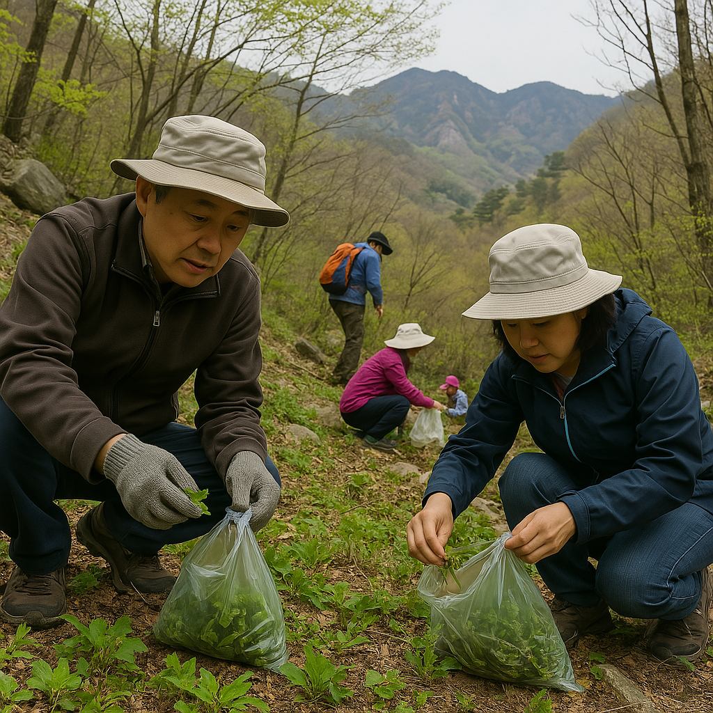 산나물 채취하는 모습 이미지