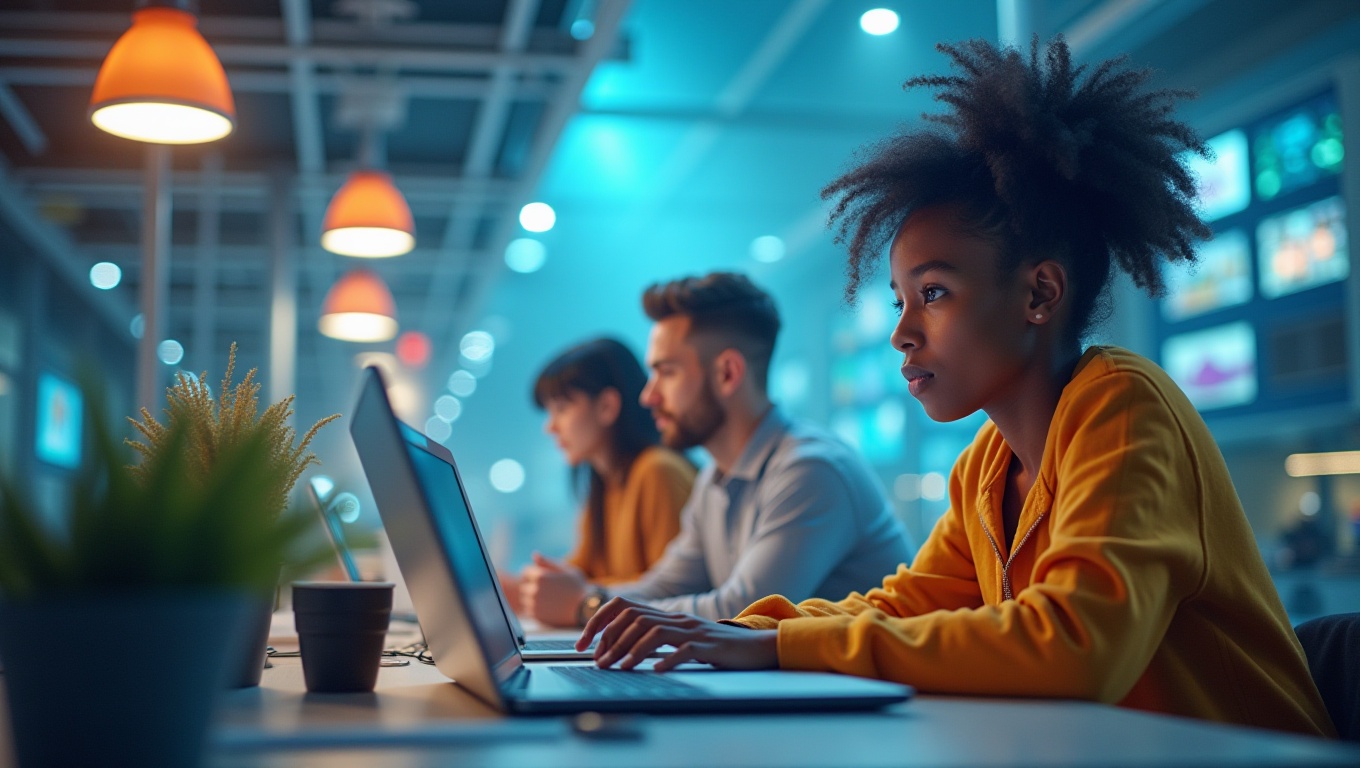 3명의 사람이 컴퓨터로 온라인 부업을 하는 모습