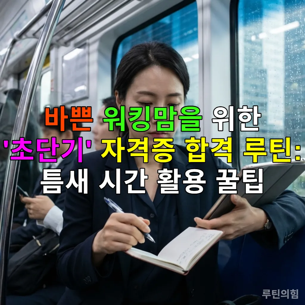 지하철에서 태블릿과 노트를 보며 자격증 공부에 집중하는 바쁜 한국인 워킹맘의 모습