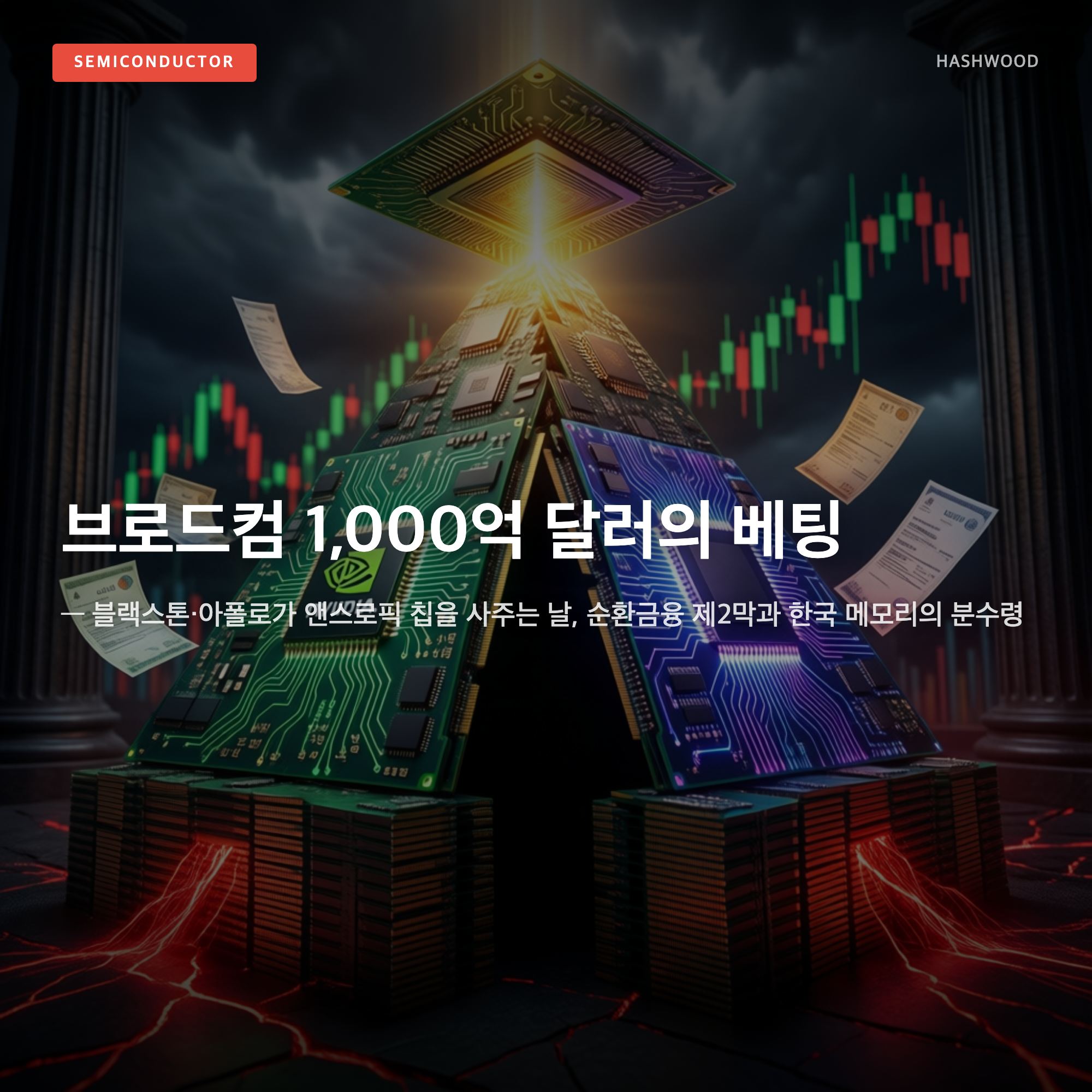 그림: 브로드컴 1,000억 달러의 베팅 — — 블랙스톤·아폴로가 앤스로픽 칩을 사주는 날, 순환금융 제2막과 한국 메모리의 분수령