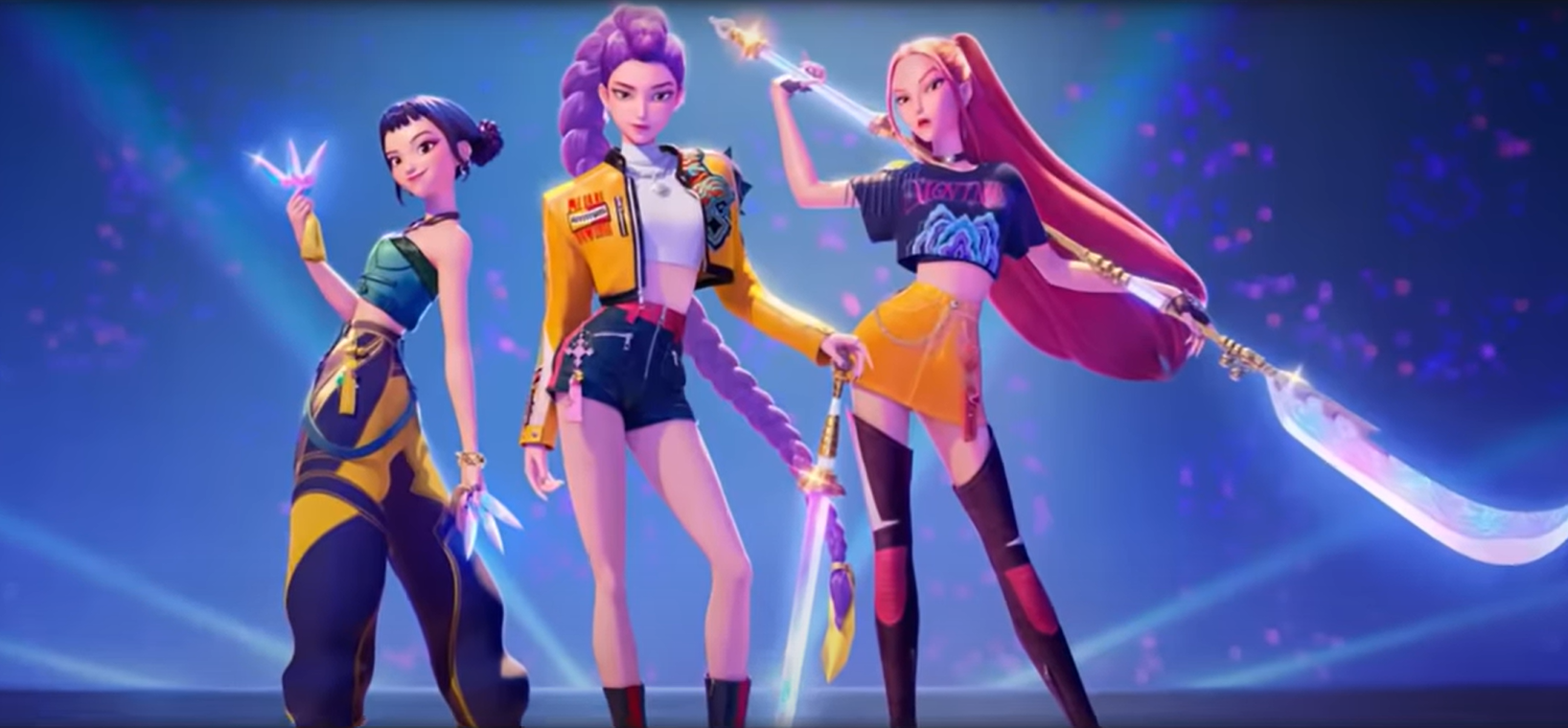 K-POP 걸그룹 헌트릭스(Huntrix)의 세 멤버 루미(Rumi), 미라(Mira), 조이(Zoey)