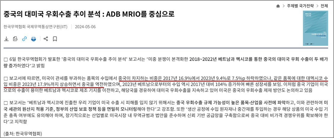 중국의 대미국 우회수출 분석 이미지