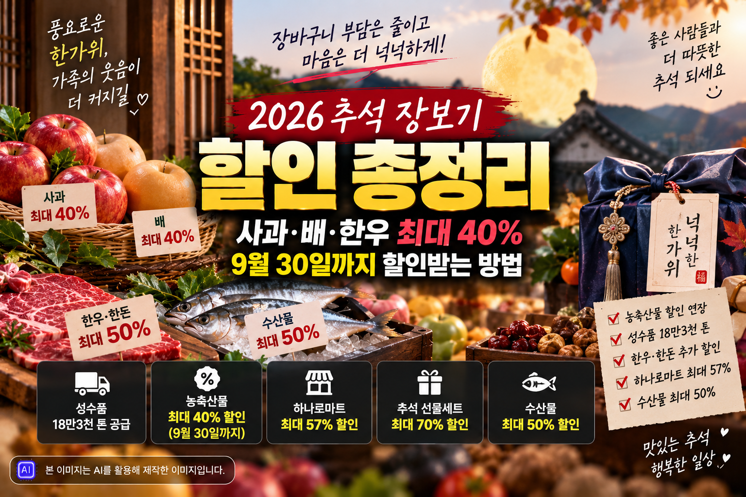 2026 추석 장보기 할인 사과·배·한우 농축산물 최대 40% 할인과 9월 30일까지 정부 물가 지원
