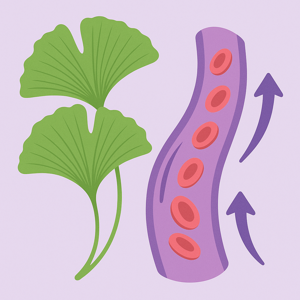 타나민정의 주성분인 은행잎추출물과 혈액순환 개선 효과를 표현한 일러스트