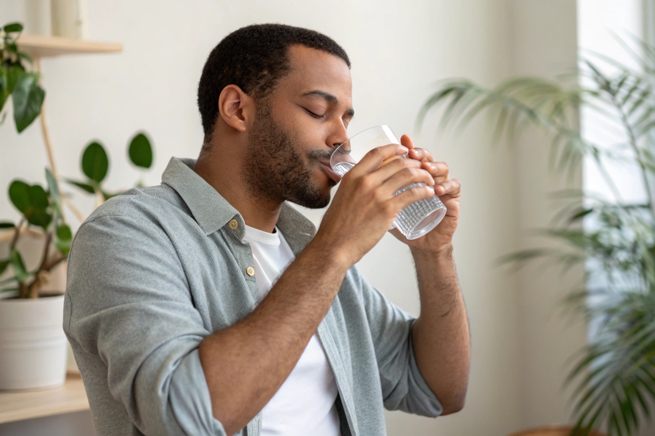 물 마시는 남성