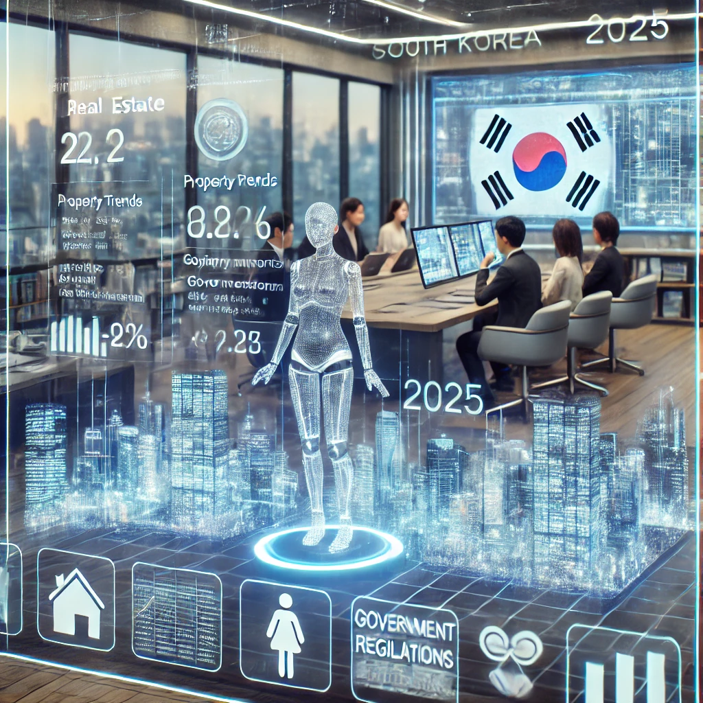 AI 부동산 상담과 디지털 보드를 활용한 최첨단 부동산 중개소.