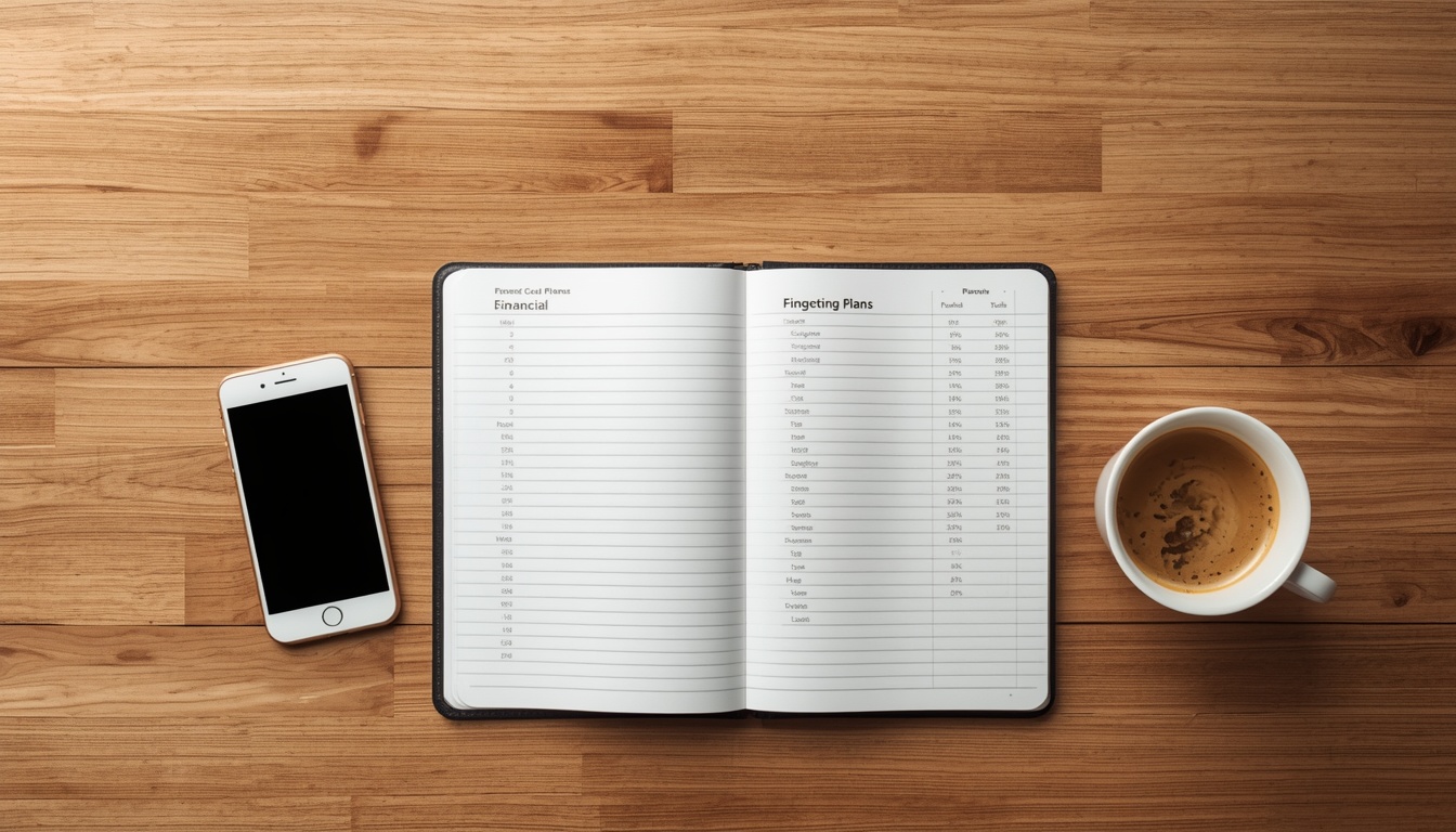 A clean, organized desk setup with a budgeting notebook and smartphone, representing sustainable digital housekeeping.